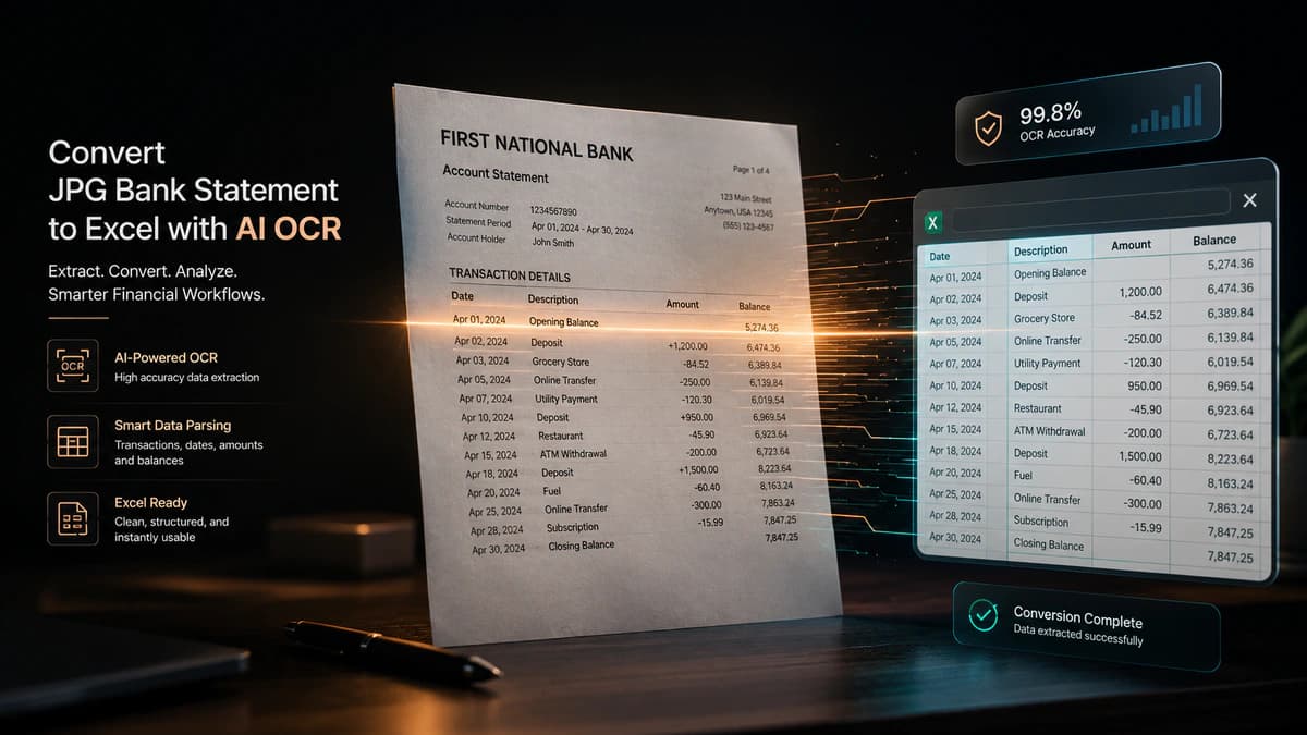 JPG bank statement to Excel conversion workflow
