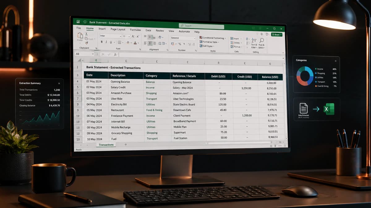 Excel formatted bank transaction automation and categorization