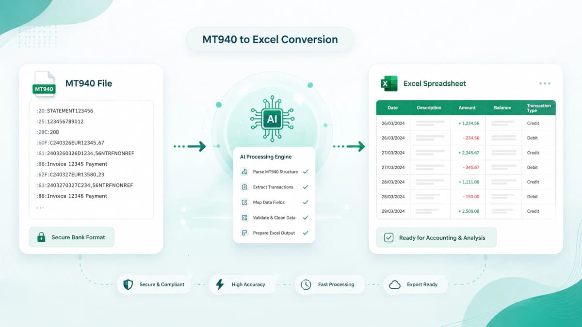 MT940 to Excel conversion workflow process